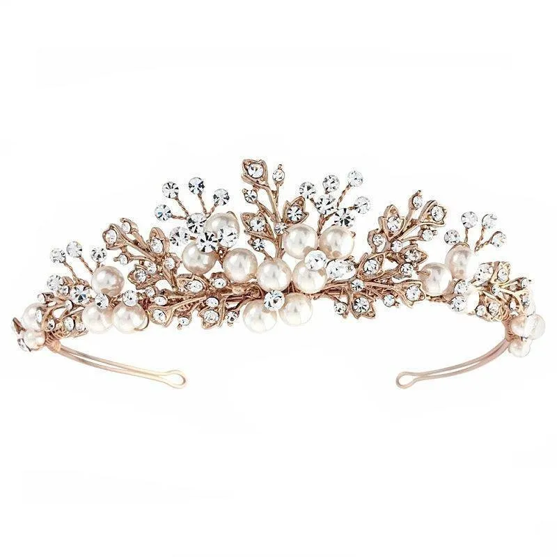 Rose Gold Crystal and Pearl Bridal Tiara, 1451