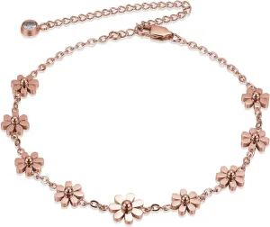 Rose Gold/Gold/Gunmetal/Stainless Steel Color Daisy Ankle Bracelets for Women Cute Flower Anklet Adjustable Anklet Jewelry Gifts for Women