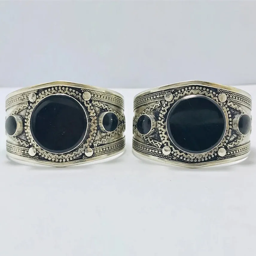 Round Shaped Stones Boho Tribal Cuff Bracelet