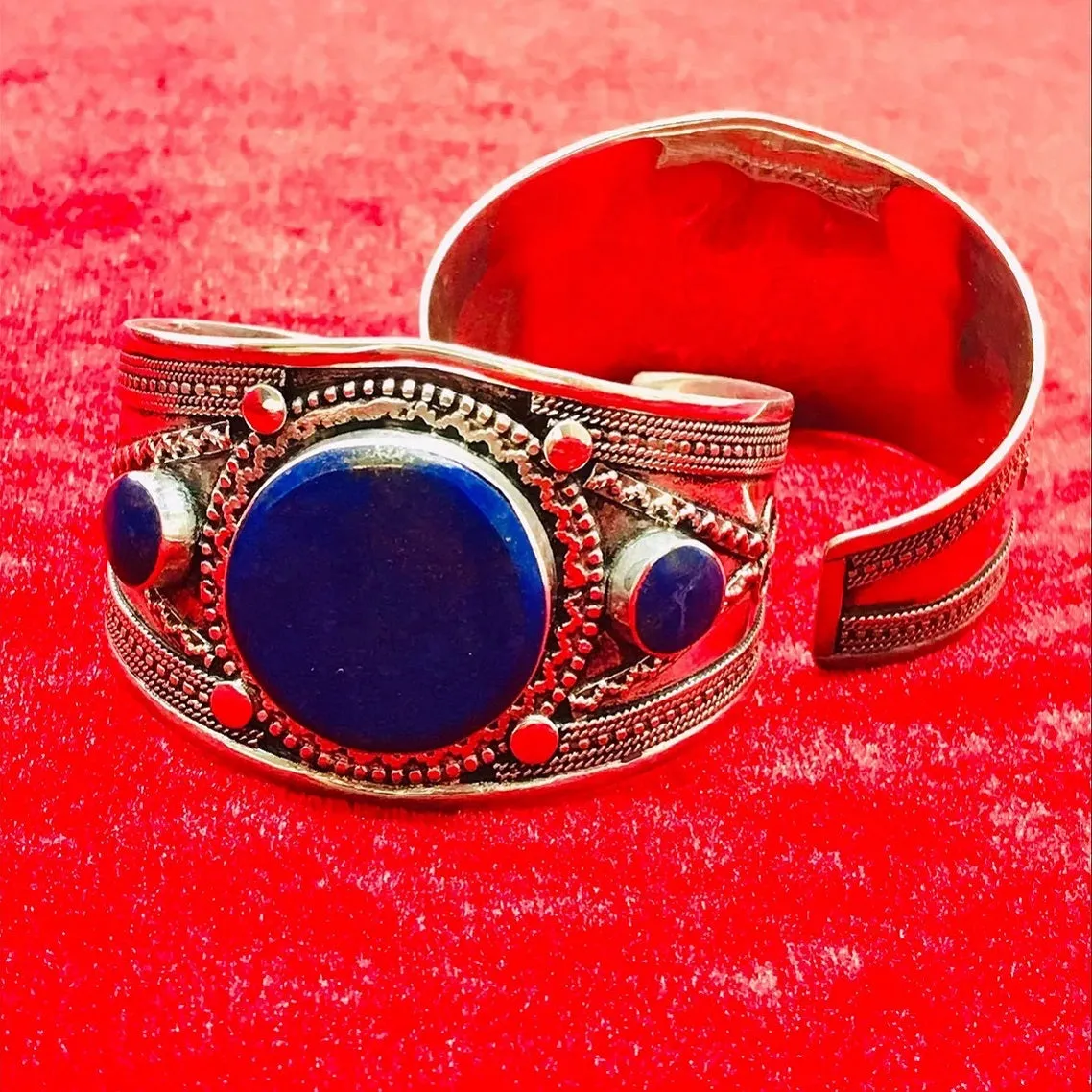 Round Shaped Stones Boho Tribal Cuff Bracelet