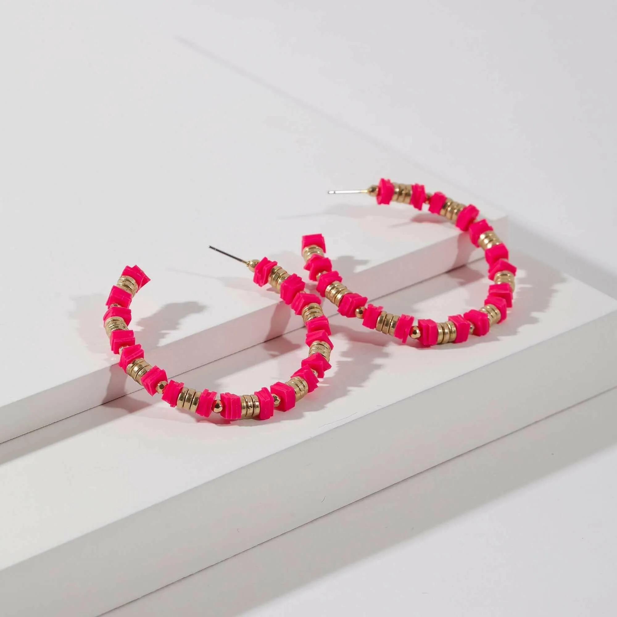 Rubber and Metal Disc Hoop Earrings