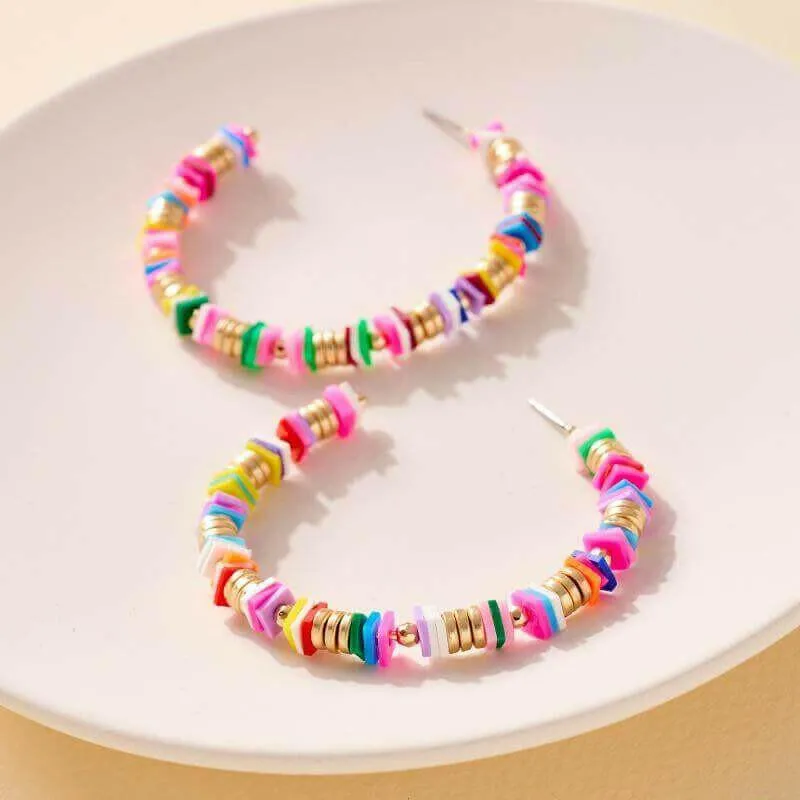 Rubber and Metal Disc Hoop Earrings