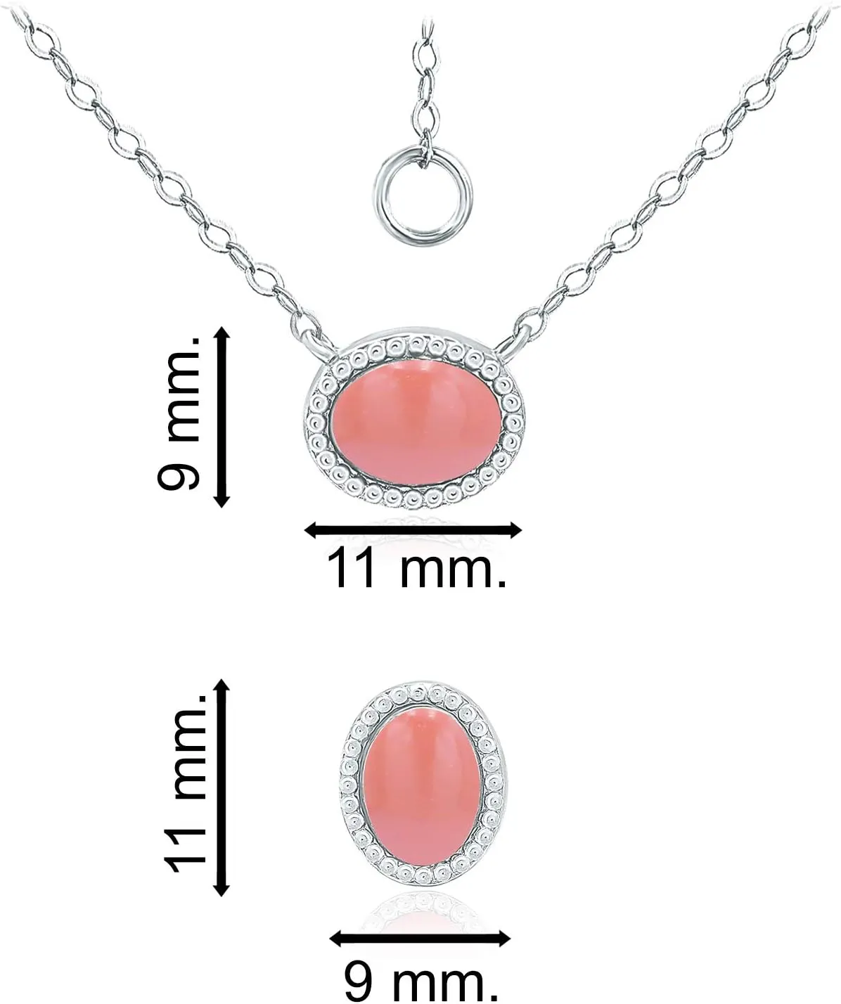 SEA OF ICE 925 Sterling Silver 8x6 Oval Shape Genuine or Simulated Gemstone Pendant Necklace, 16"  2" Extender and Stud Earrings, Jewelry Set for Women
