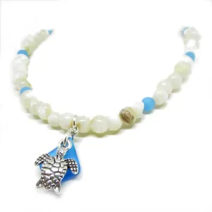 Sea Turtle Sea Glass and Shell Anklet - Beach Jewelry - Ankle Bracelet - Birthday Gifts for Mom - Valentines Day Gifts for Women