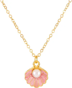 Seashell Pearl Pendant Necklace Gold Plated Boho Enamel Pink Blue Scallop Sea Shell Starfish Ocean Animal Chain Necklace for Women Hawaiian Summer Beach Holiday Fashion Jewelry Gifts