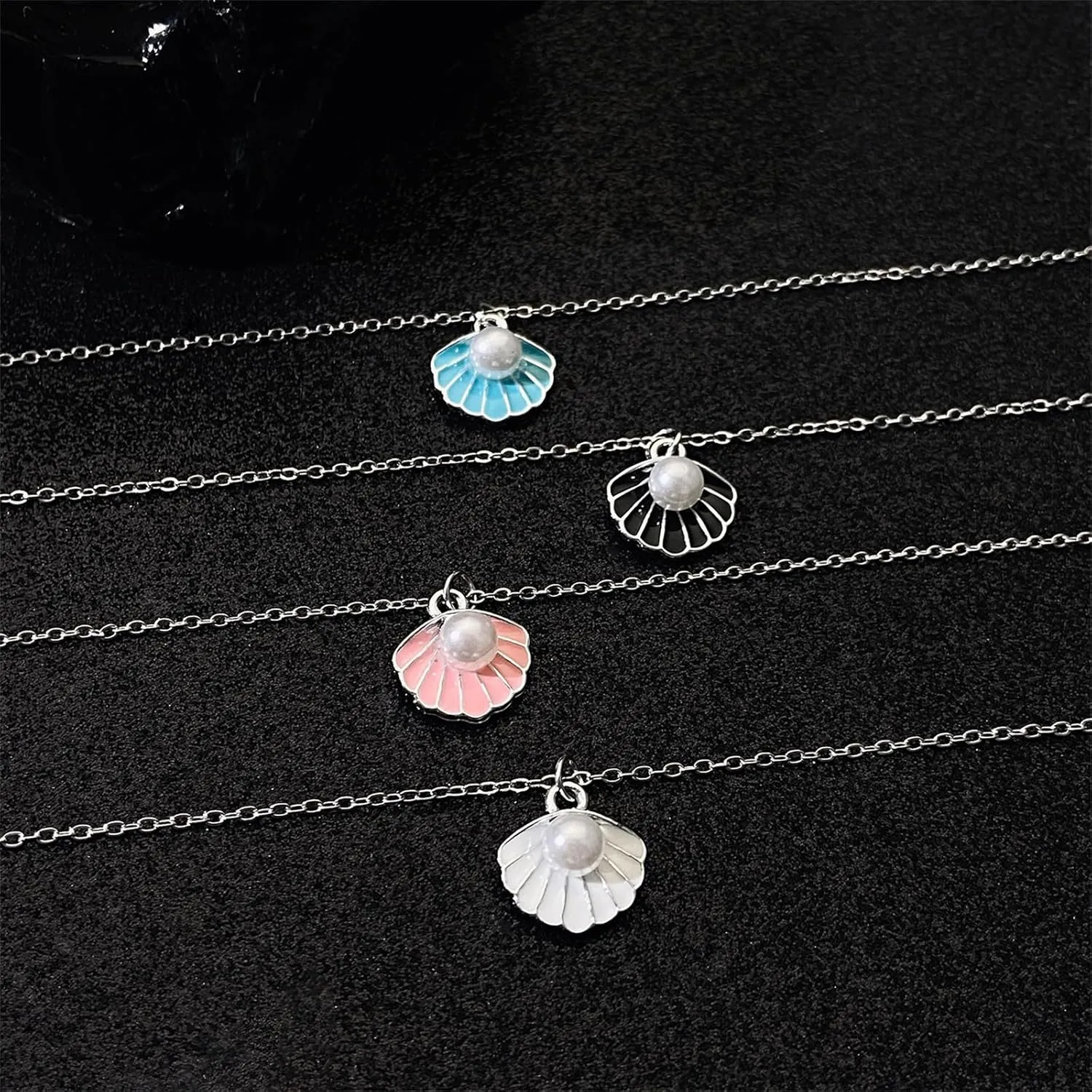 Seashell Pearl Pendant Necklace Gold Plated Boho Enamel Pink Blue Scallop Sea Shell Starfish Ocean Animal Chain Necklace for Women Hawaiian Summer Beach Holiday Fashion Jewelry Gifts