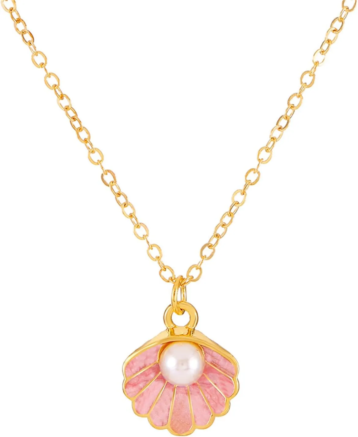 Seashell Pearl Pendant Necklace Gold Plated Boho Enamel Pink Blue Scallop Sea Shell Starfish Ocean Animal Chain Necklace for Women Hawaiian Summer Beach Holiday Fashion Jewelry Gifts