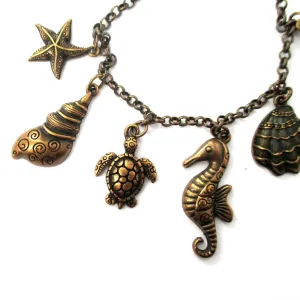 Seashell Turtle Starfish Seahorse Sea Creatures Charm Bracelet in Bronze