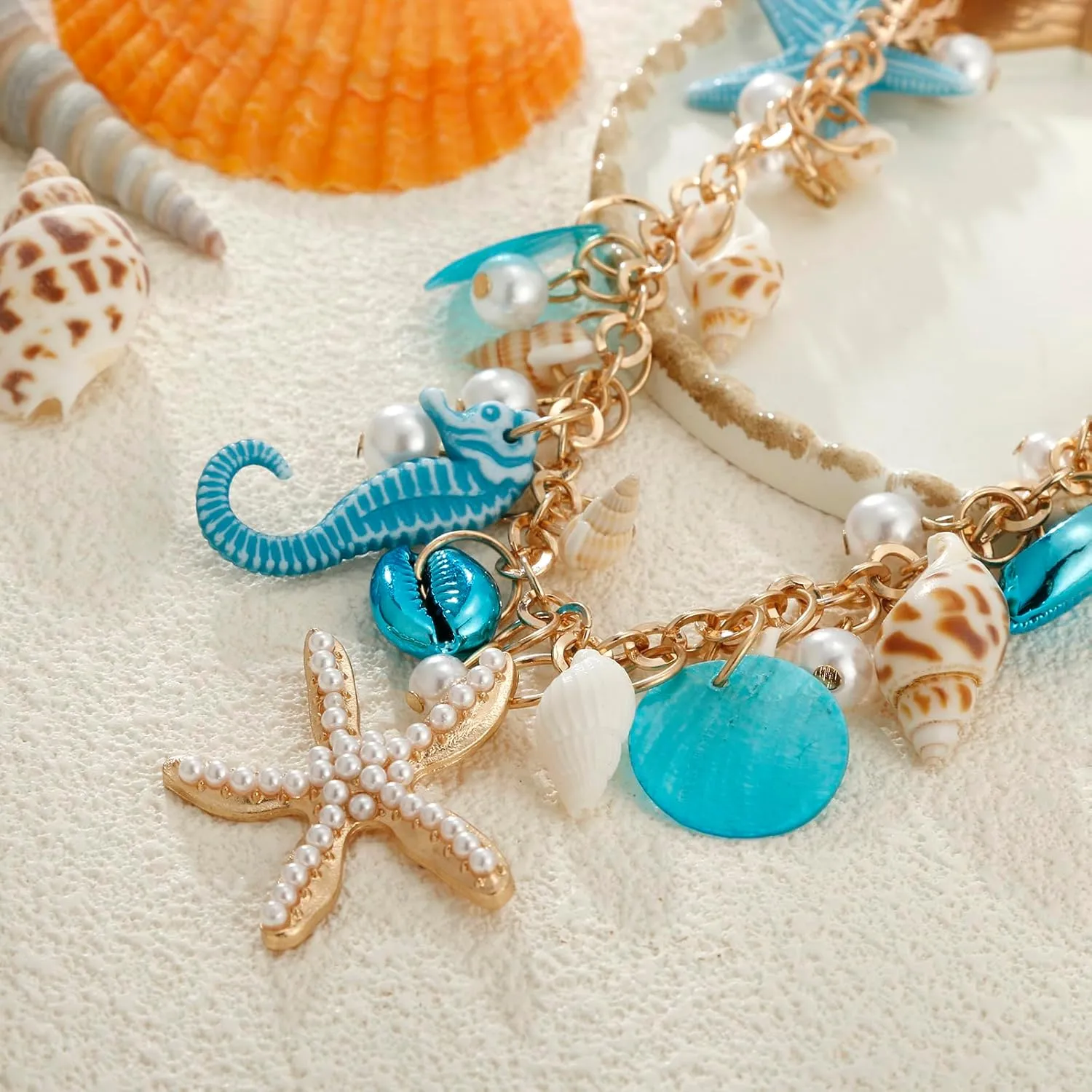 Shell Starfish Necklace Bracelet Conch Statement Chunky Necklace Mermaid Costume Jewelry Beach Jewelry for Women