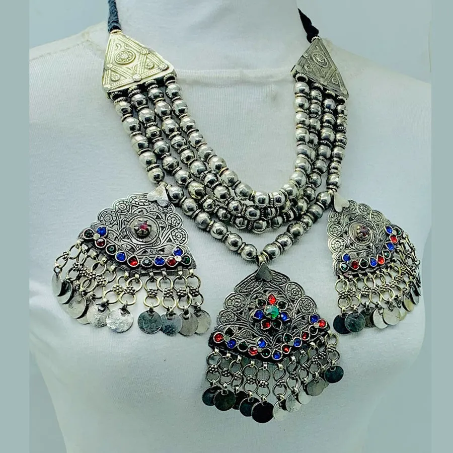 Silver Metallic Beaded Chain Necklace