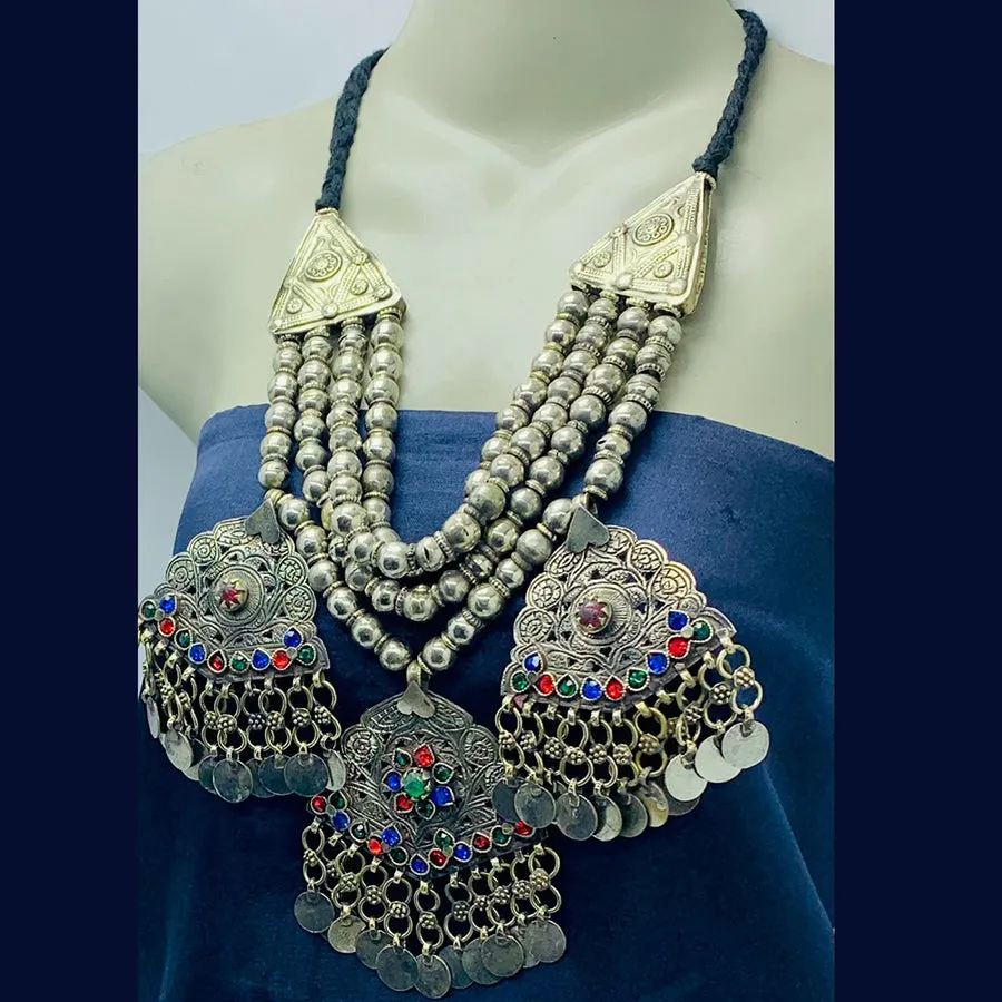 Silver Metallic Beaded Chain Necklace