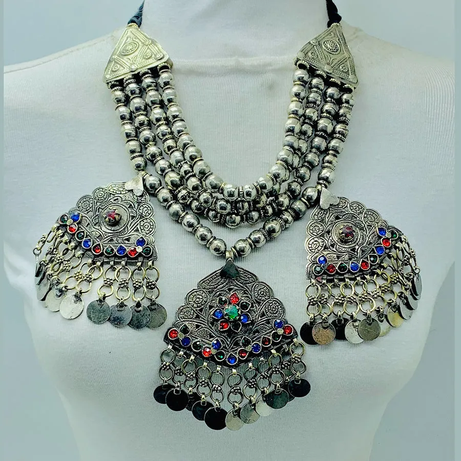 Silver Metallic Beaded Chain Necklace