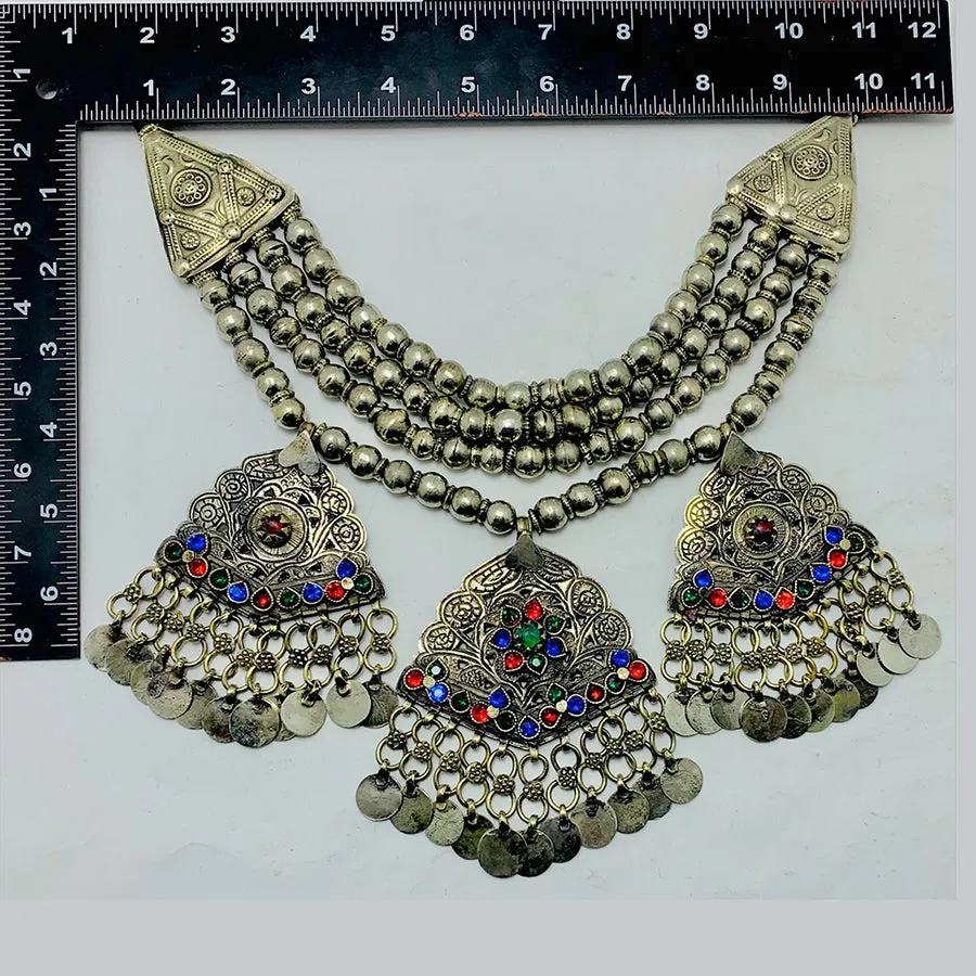 Silver Metallic Beaded Chain Necklace