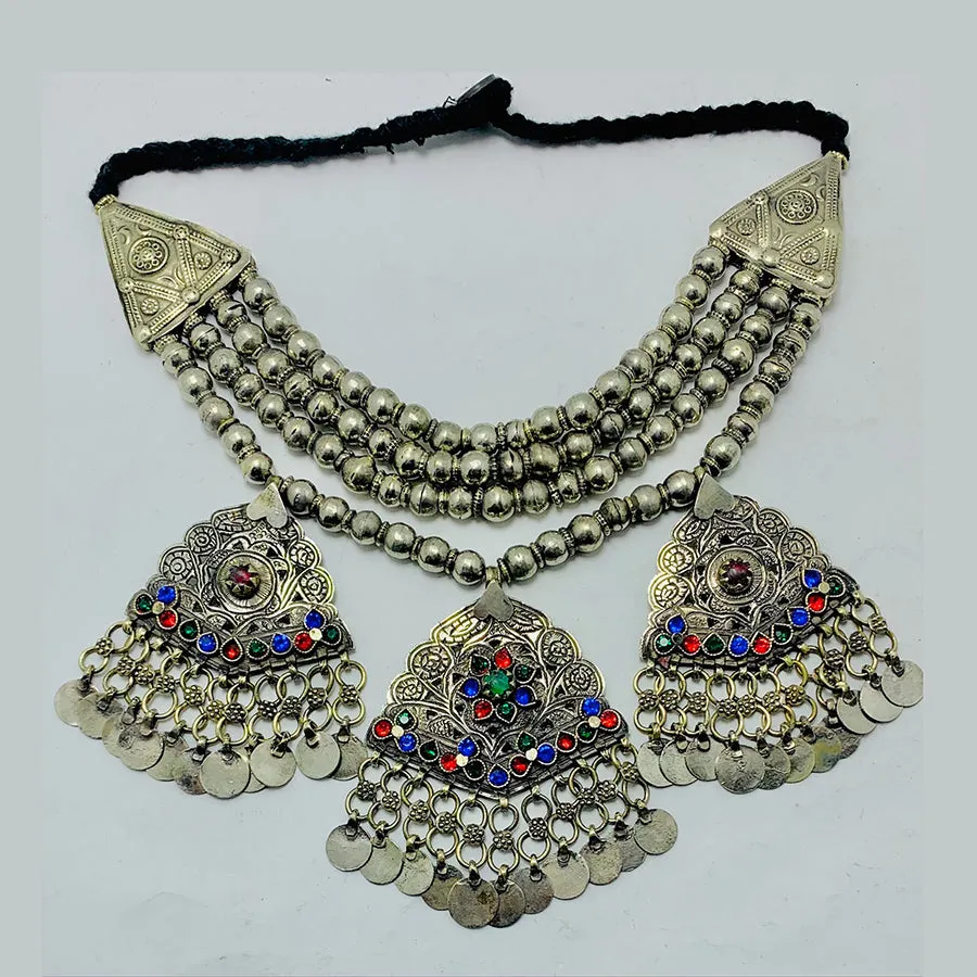Silver Metallic Beaded Chain Necklace