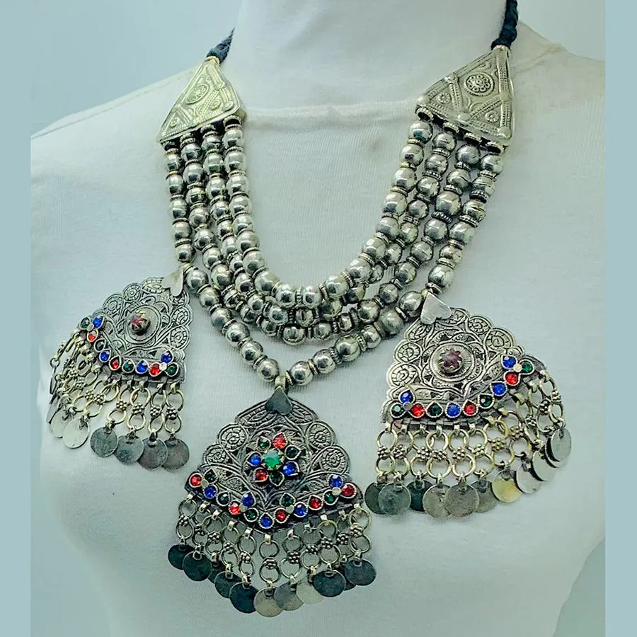 Silver Metallic Beaded Chain Necklace