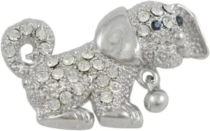 Silver-tone Crystal Puppy Dog with Silver Ball Brooch Pin