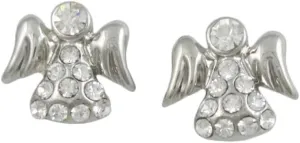 Silver-tone Small Crystal Angel Stud Pierced Earring for Women