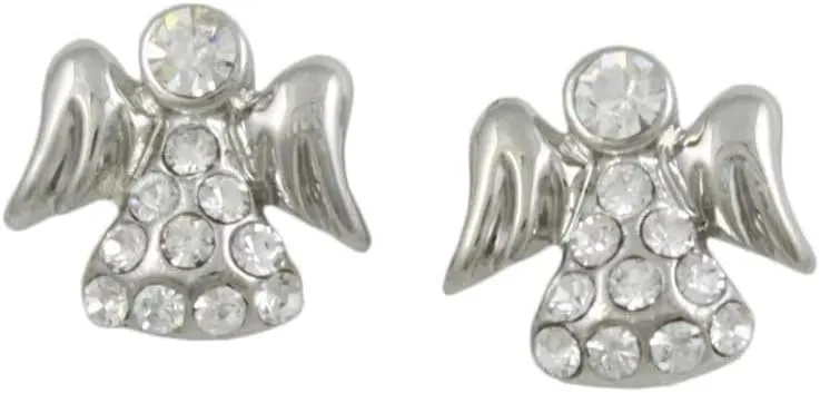 Silver-tone Small Crystal Angel Stud Pierced Earring for Women