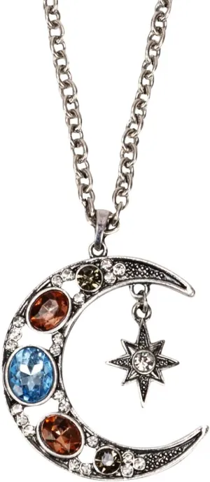 SPUNKYsoul Boho Antique Gold or Silver Tribal Crescent Moon Faceted Crystal Long Necklace for Women