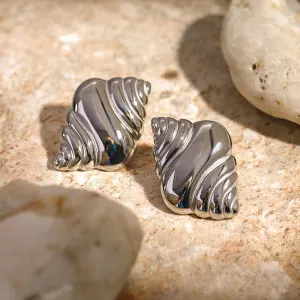 Stylish Silver Seashell Stud Earrings for Women 18K Gold Plated  Textured Spiral Design, Lightweight Hypoallergenic Earrings, Elegant Coastal Statement Jewelry