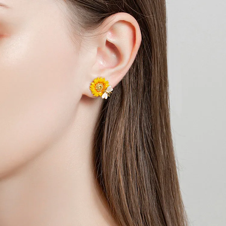 Sunflower & Bee Stud Earrings