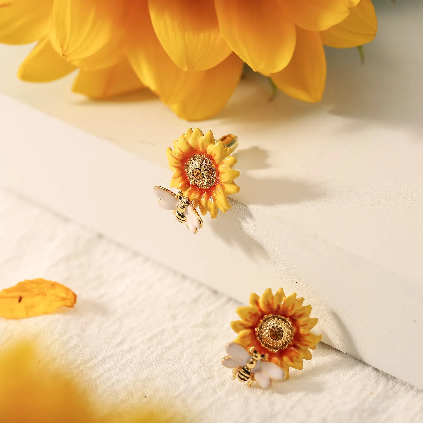 Sunflower & Bee Stud Earrings