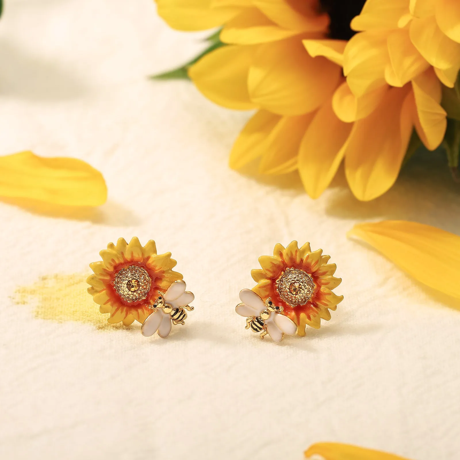 Sunflower & Bee Stud Earrings