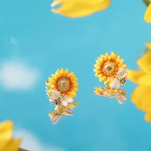 Sunflower & Bee Stud Earrings