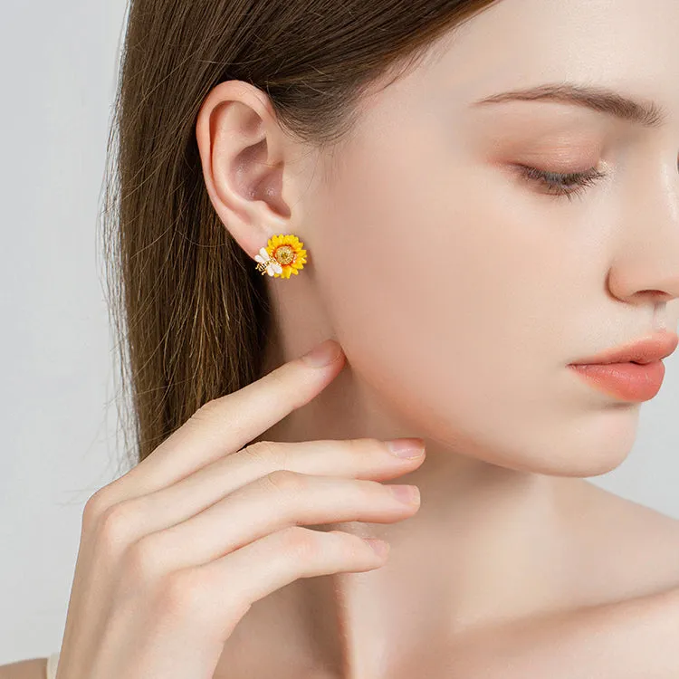 Sunflower & Bee Stud Earrings