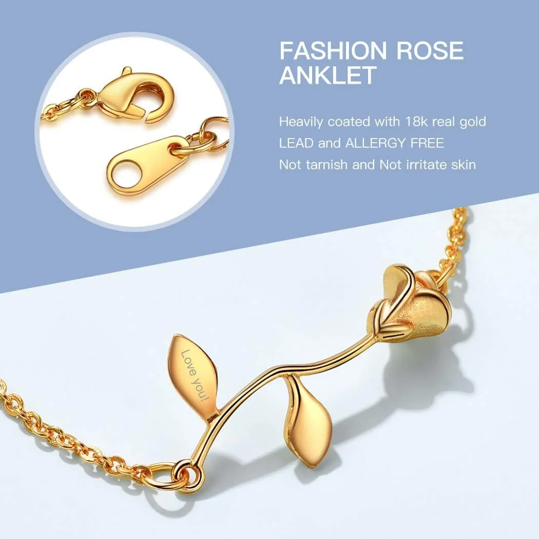 Suplight Dainty Heart/Rose Flower/Figaro Link Chain Anklet, Stainless Steel/18K Gold Plated Sturdy Waterproof Summer Beach Foot Chain for Women (with Gift Box)