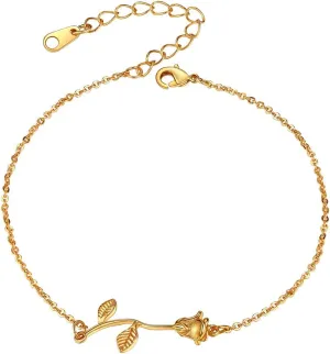Suplight Dainty Heart/Rose Flower/Figaro Link Chain Anklet, Stainless Steel/18K Gold Plated Sturdy Waterproof Summer Beach Foot Chain for Women (with Gift Box)