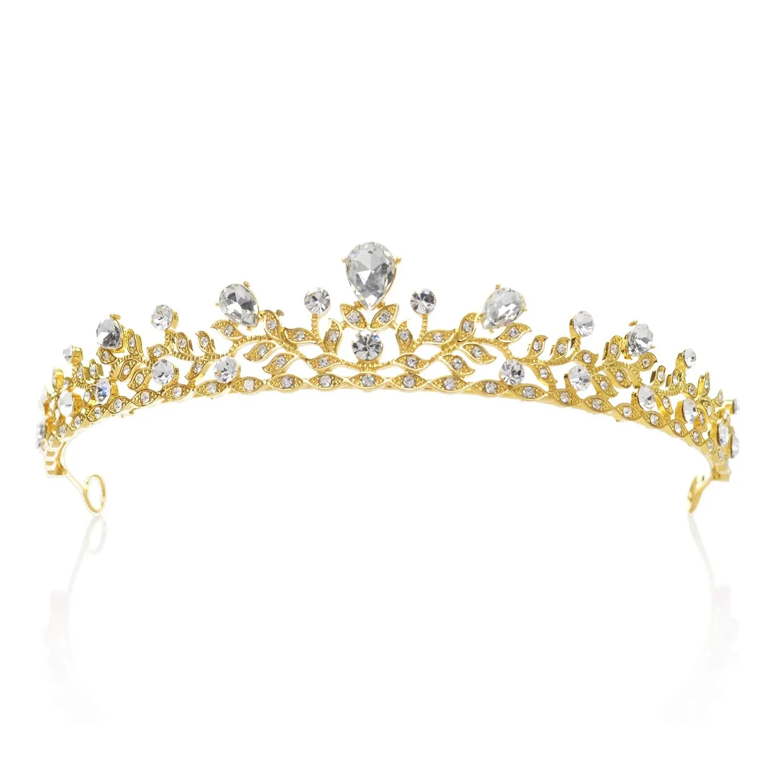 SWEETV Crystal Wedding Tiara for Bride & Flower Girls - Princess Tiara Headband Pageant Crown, Bridal Hair Jewelry for Women and Girls, Gold