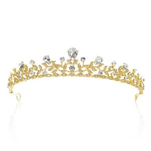 SWEETV Crystal Wedding Tiara for Bride & Flower Girls - Princess Tiara Headband Pageant Crown, Bridal Hair Jewelry for Women and Girls, Gold