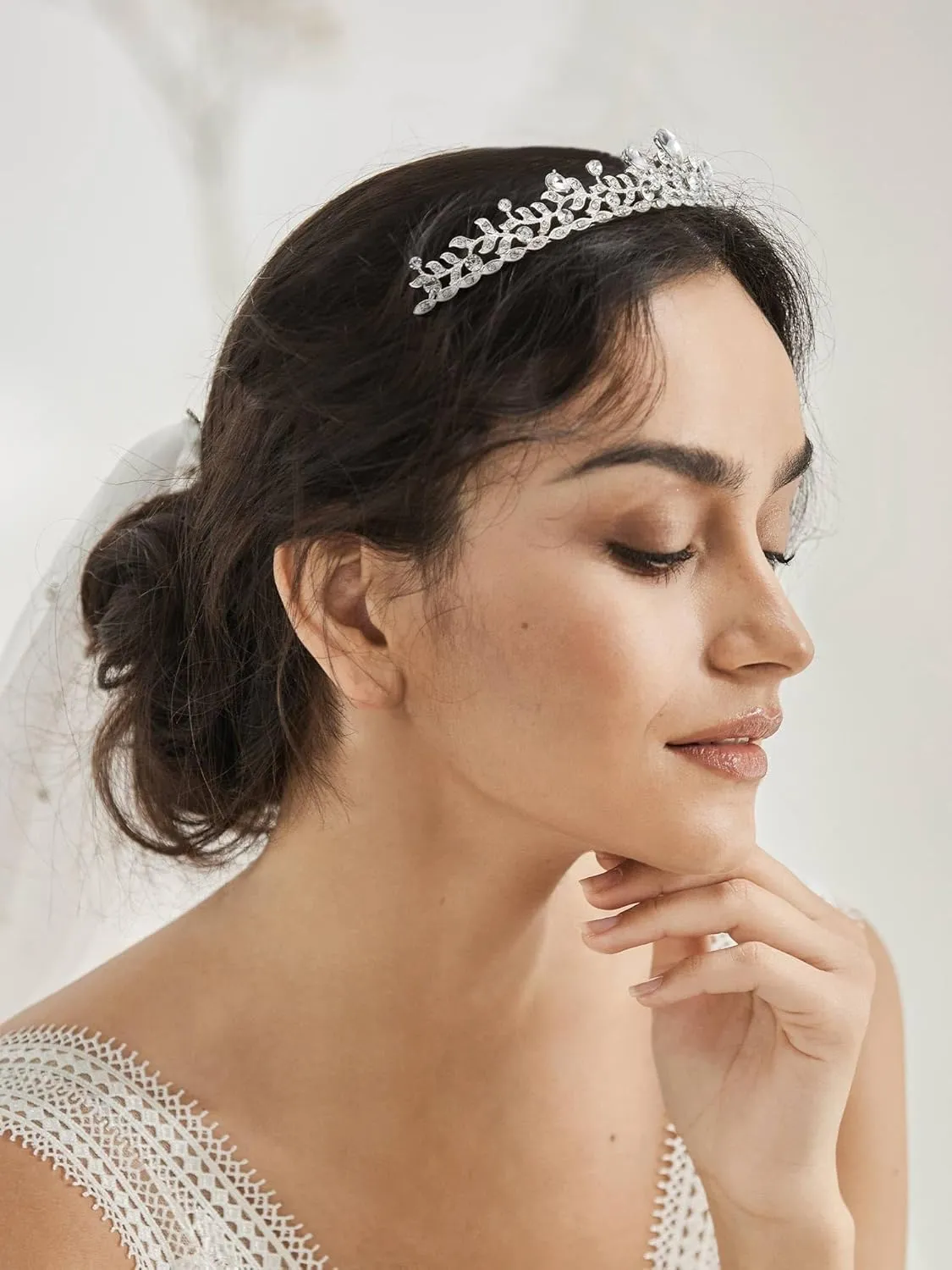 SWEETV Crystal Wedding Tiara for Bride & Flower Girls - Princess Tiara Headband Pageant Crown, Bridal Hair Jewelry for Women and Girls, Silver