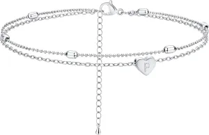Tasiso Silver Plated Layered Initial Satellite Heart Anklet for Women Handmade Dainty Engraved Letter Beads Boho Ankle Bracelet Minimalist Beach Jewelry