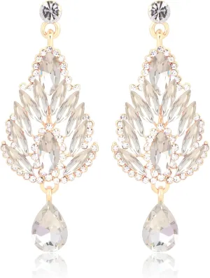 Teardrop Austrian Crystal Dangle Oversized Earrings for Women 14K Glod Jewelry