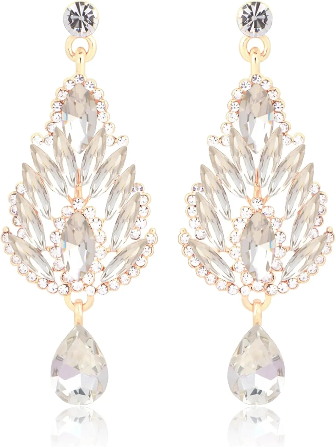 Teardrop Austrian Crystal Dangle Oversized Earrings for Women 14K Glod Jewelry