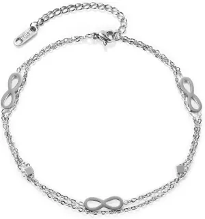 TEMICO Infinity Ankle Bracelet for Women Stainless Steel Charm Adjustable Chain Anklet, Silver/Rose Gold Colors