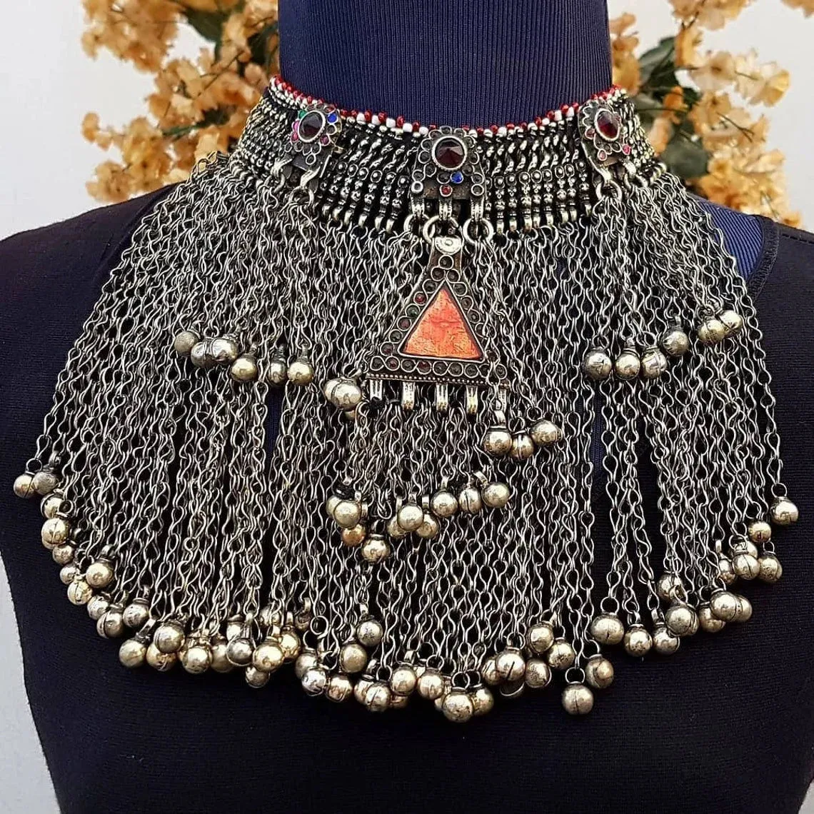 Traditional Kuchi Choker Necklace With Silver Bells