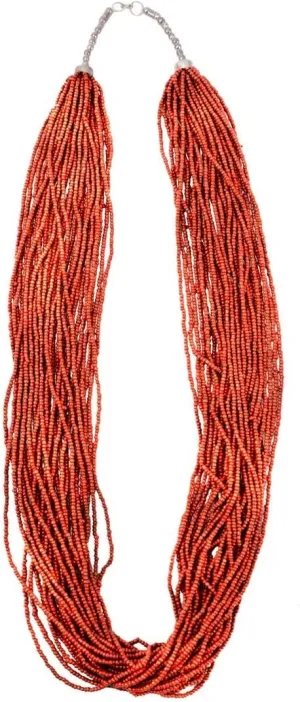 Treasure Gurus Coral Red 30 Strand Glass Seed Bead Necklace Womens Jewelry Chain