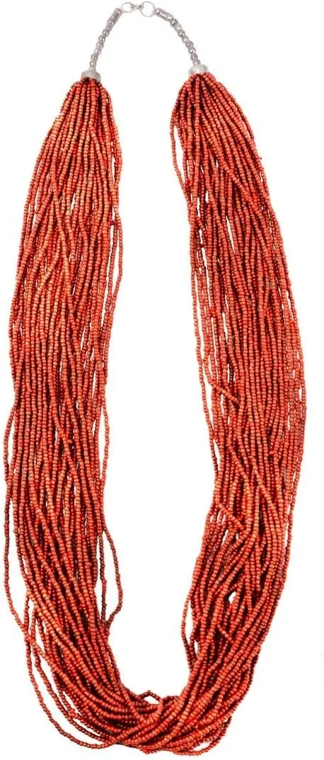 Treasure Gurus Coral Red 30 Strand Glass Seed Bead Necklace Womens Jewelry Chain