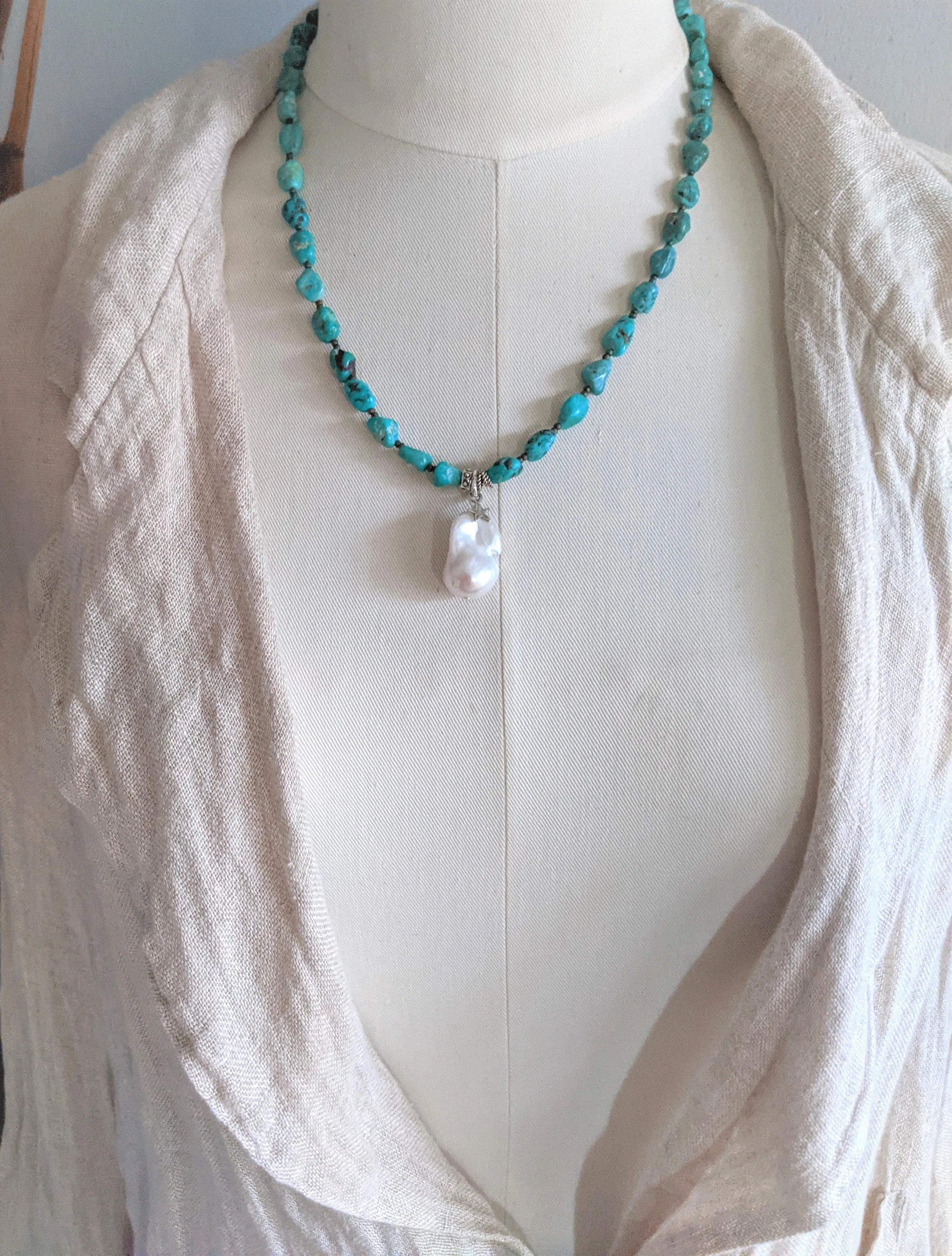 Turquoise & Baroque Pearl Necklace