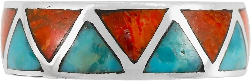Turquoise Band Ring for Women or Men Sterling Silver 925 Genuine Gemstones Size 6 to 14