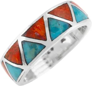 Turquoise Band Ring for Women or Men Sterling Silver 925 Genuine Gemstones Size 6 to 14