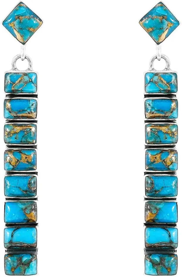 Turquoise Earrings 925 Sterling Silver & Genuine Gemstones (Choose Color)