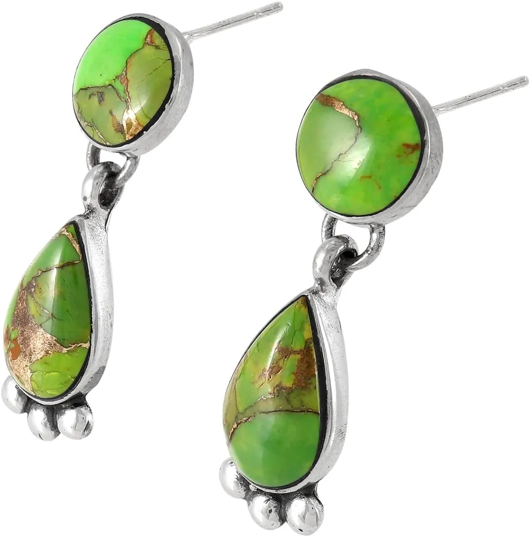 Turquoise Earrings 925 Sterling Silver & Genuine Gemstones (Choose Color)