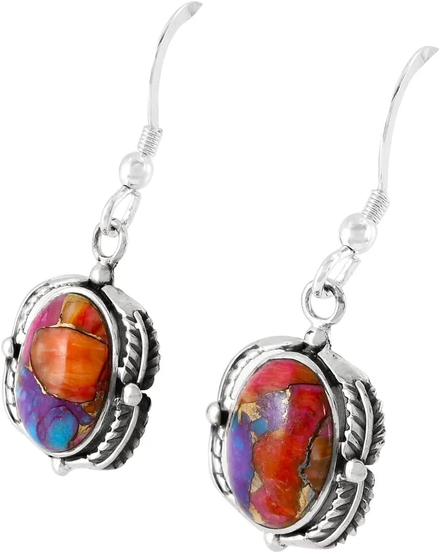 Turquoise Earrings 925 Sterling Silver & Genuine Gemstones (Choose Color)