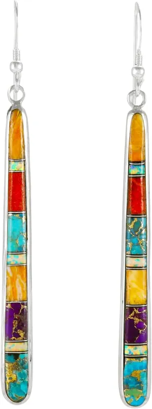 Turquoise Earrings in Sterling Silver & Genuine Gemstones (2.5" Long)