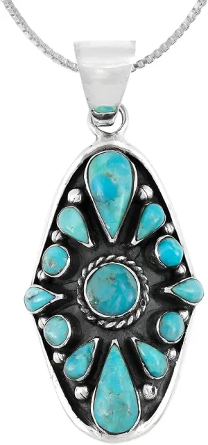 Turquoise Necklace 925 Sterling Silver Pendant & 20" Chain