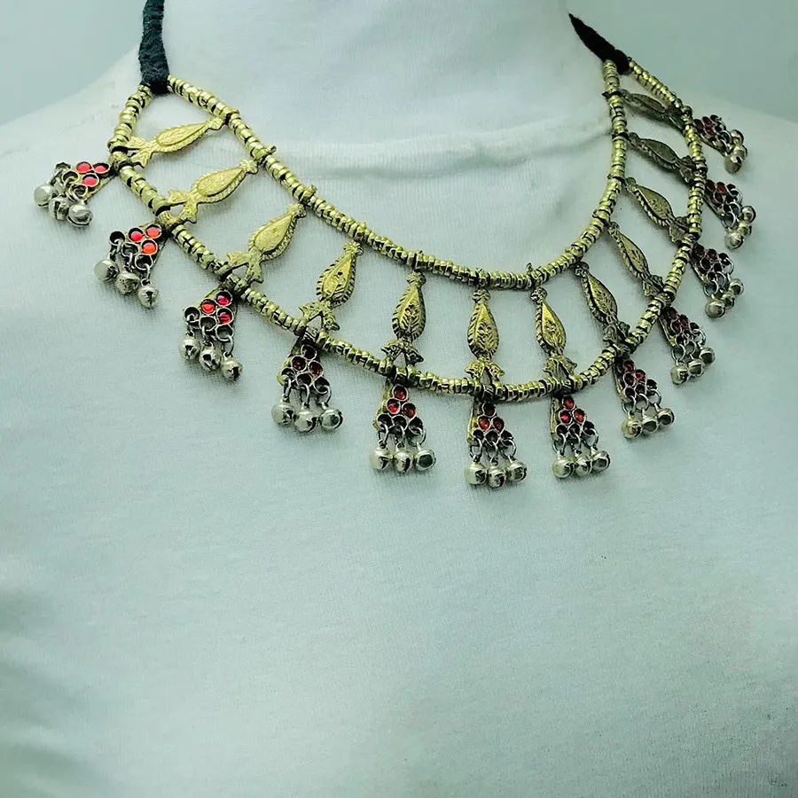Unique Stylish Golden Tone Tribal Choker Necklace